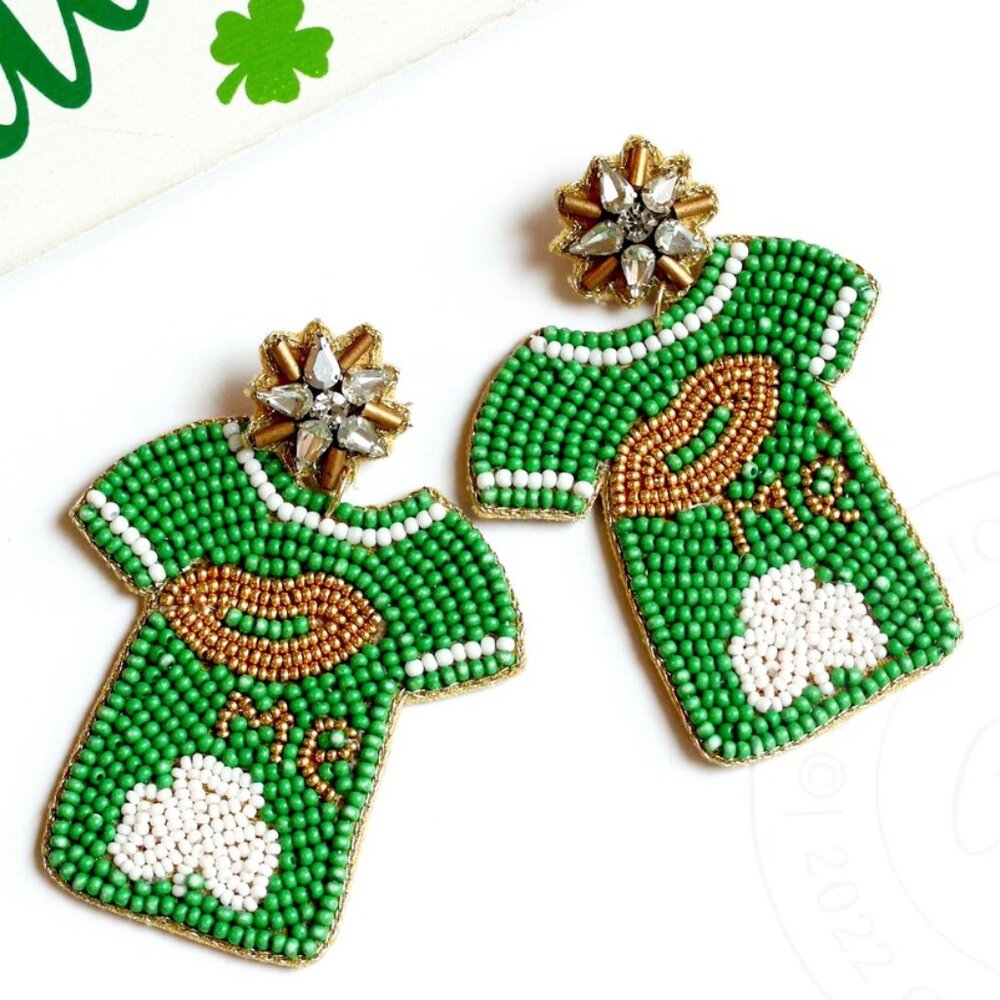 Kiss Me, I'm Irish St. Patrick's Day Earrings Seed Beaded Crystal Hypoallergenic